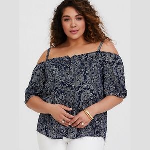 Torrid Navy Blue Paisley Off The Shoulder Top